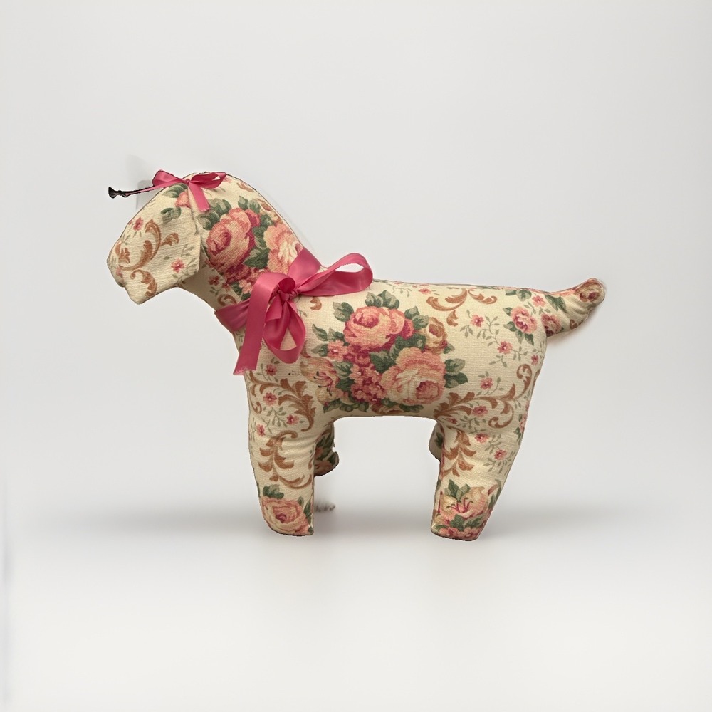 Vintage Grannycore Hand-Made Floral Patterned Dog Plush Pink Roses